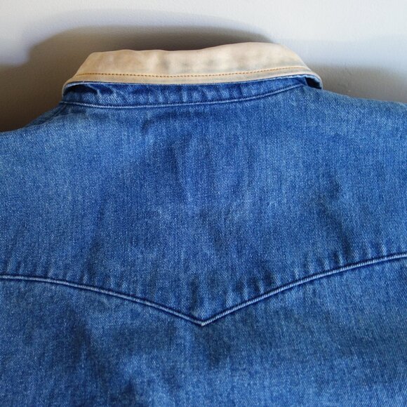 Vtg SCHAEFER OUTFITTER Heavyweight Denim Jacket w/ Leather trim Mens Large ssfis - Picture 9 of 11